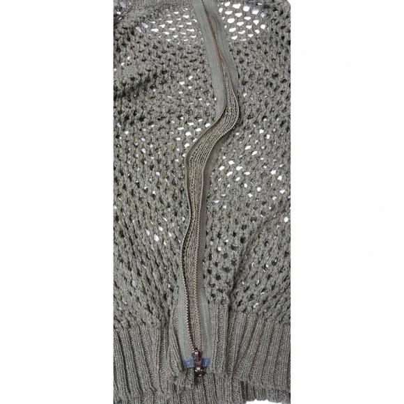 Chic Open Knit Zip Front‎ Cardigan Olive Green Womens Lightweight Layering - Picture 6 of 6